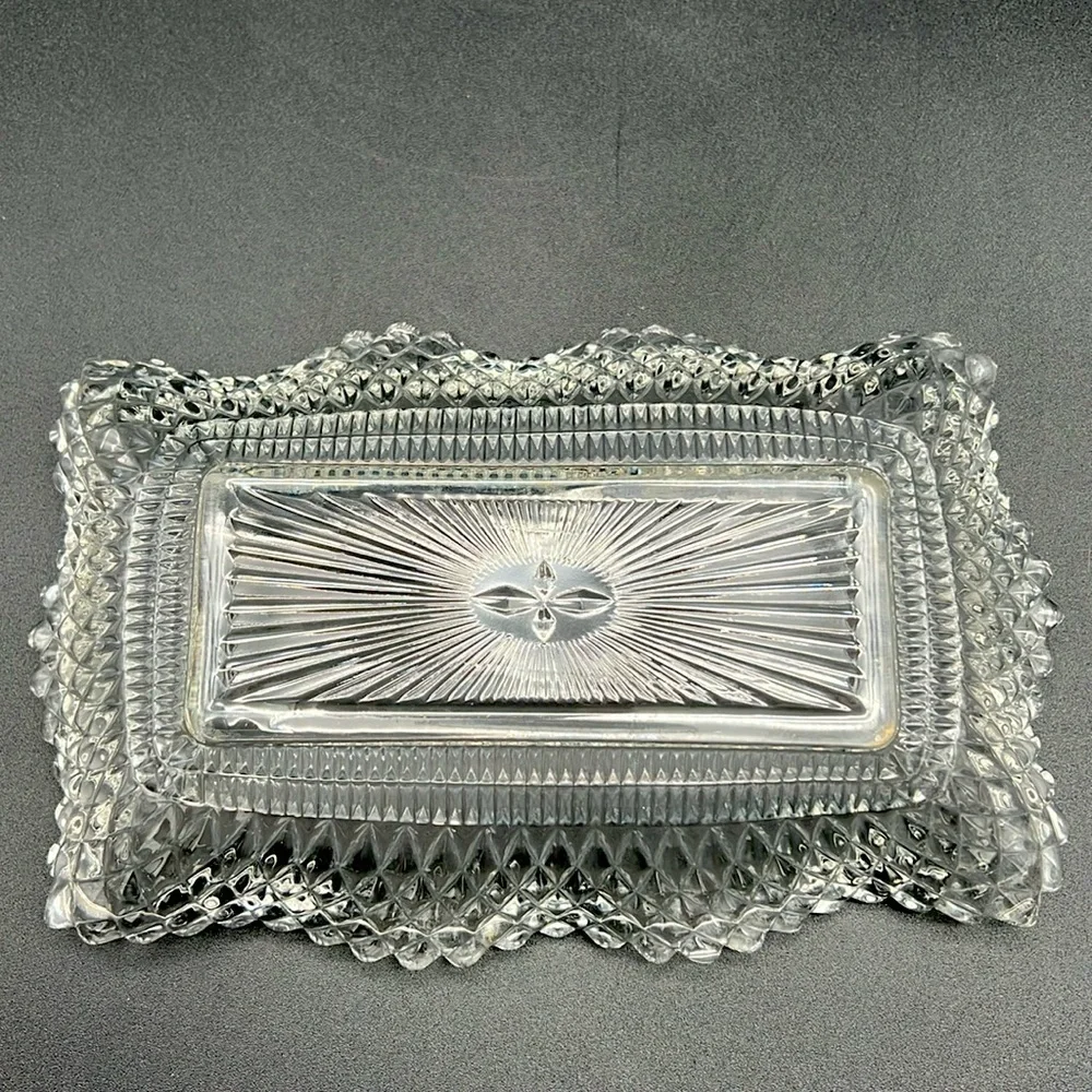 Vintage Federal Glass Rectangular Ruffled Sawtooth Edge Clear Serving Dish Tray